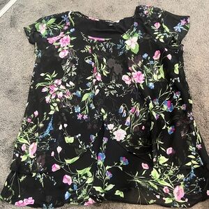 Roz & Ali Black Top with Vibrant Floral Design